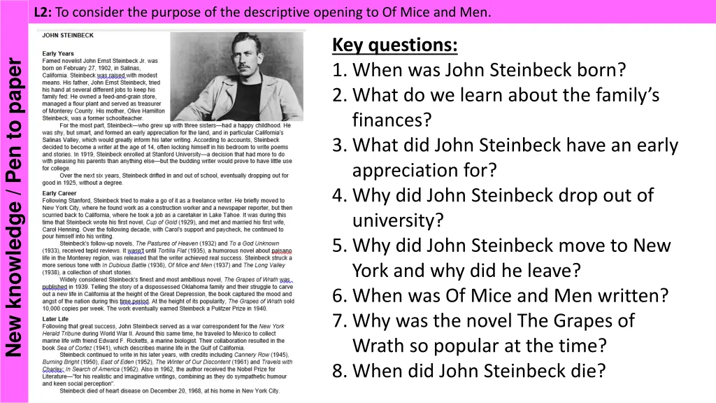 l2 to consider the purpose of the descriptive 1