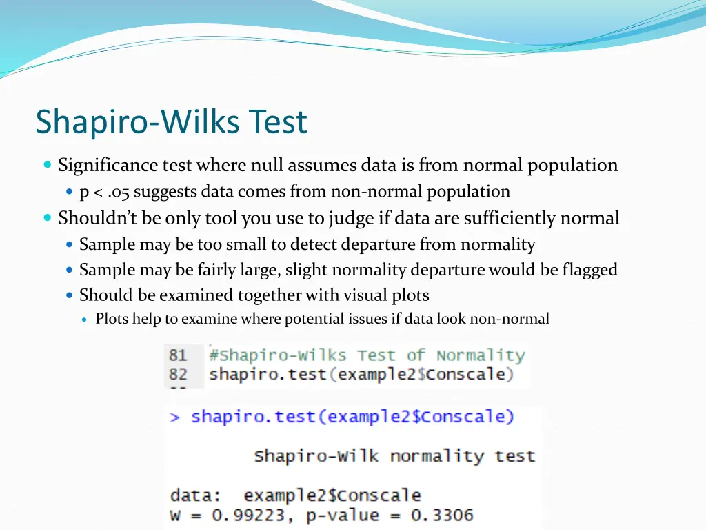 shapiro wilks test