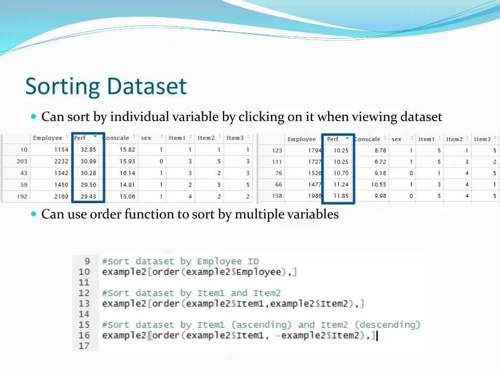 sorting dataset