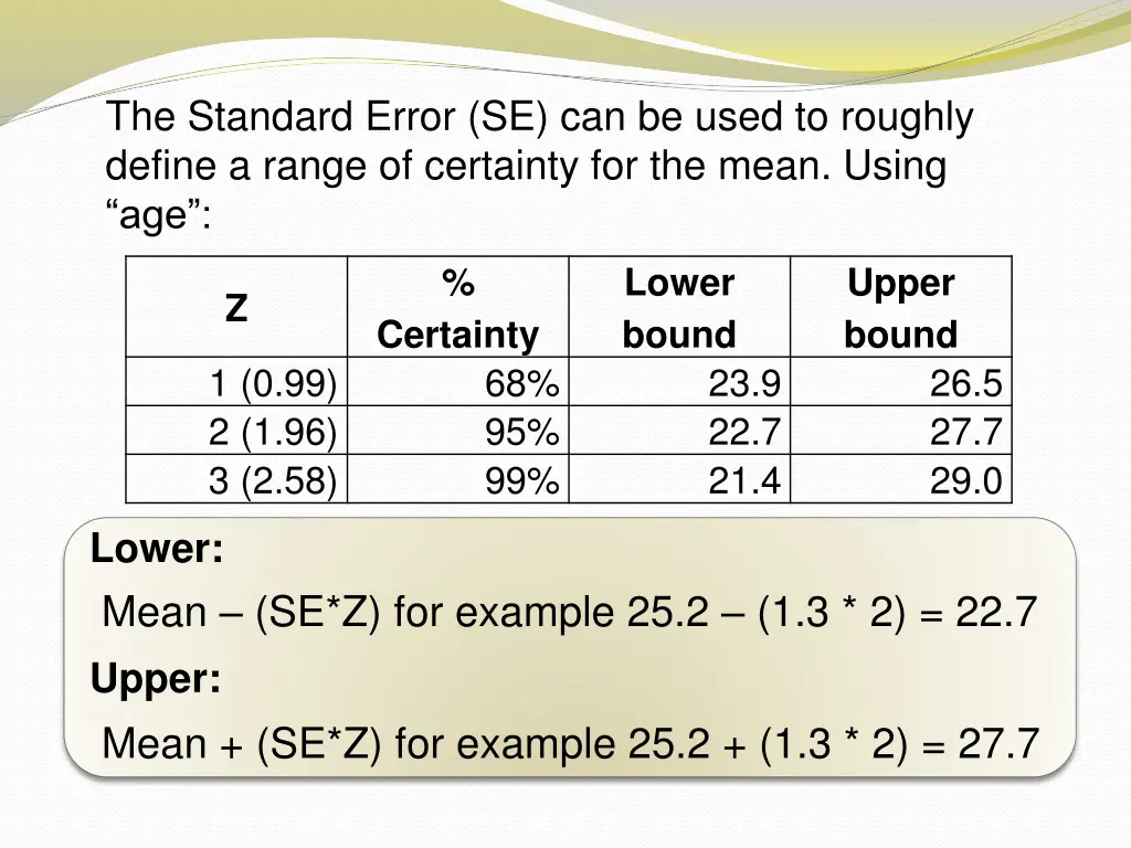 the standard error se can be used to roughly