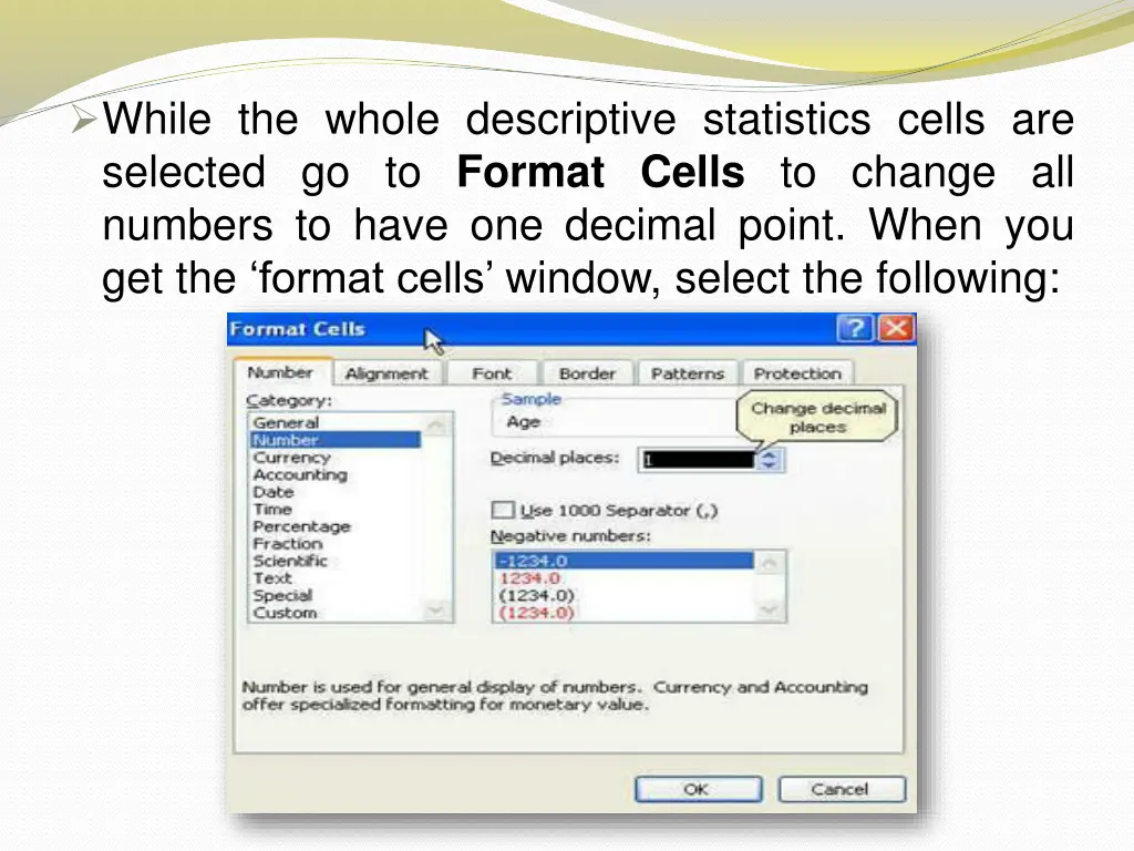 while the whole descriptive statistics cells