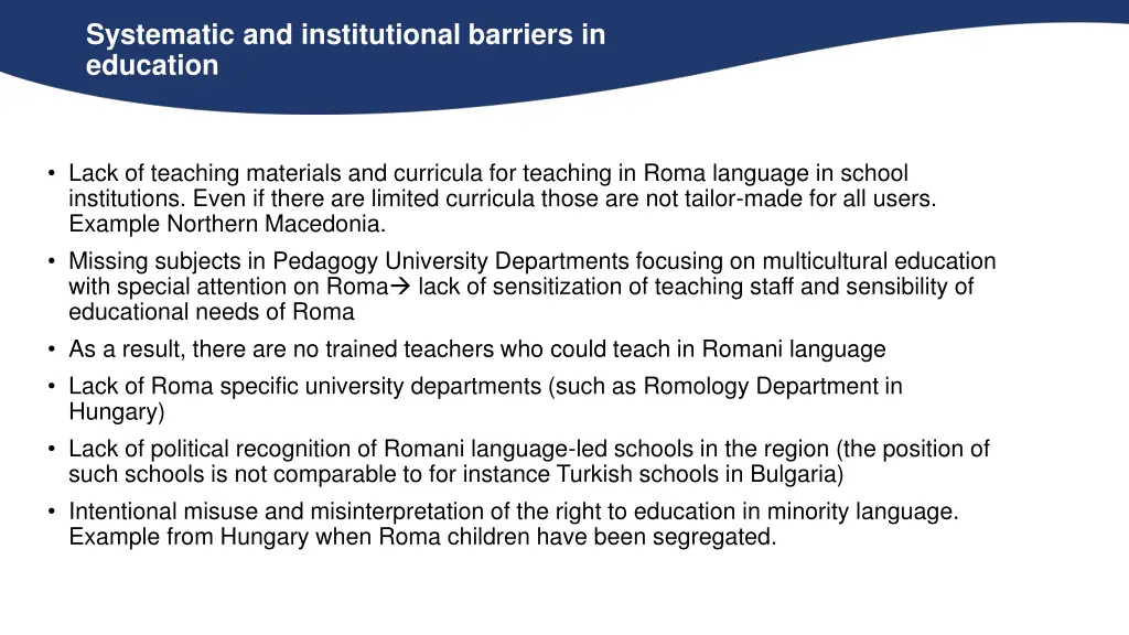 systematic and institutional barriers in education