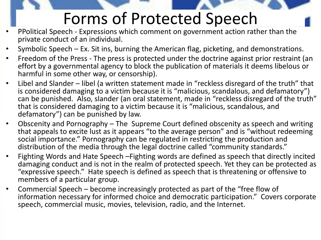 forms of protected speech ppolitical speech