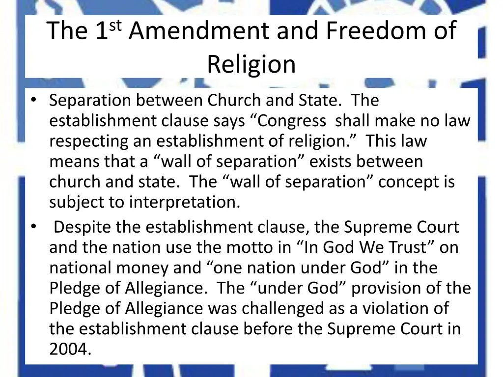 the 1 st amendment and freedom of religion