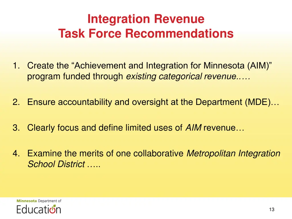 integration revenue task force recommendations