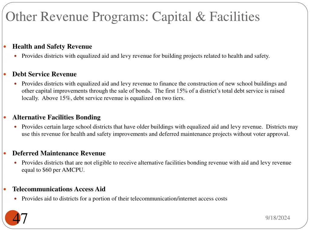 other revenue programs capital facilities