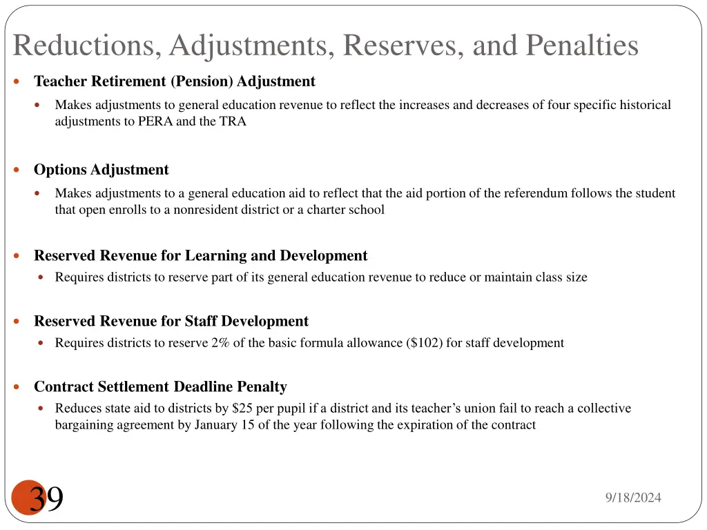 reductions adjustments reserves and penalties