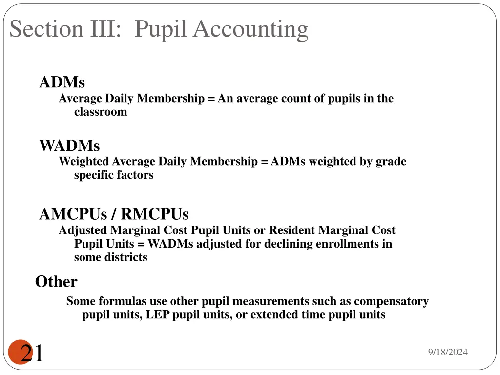 section iii pupil accounting