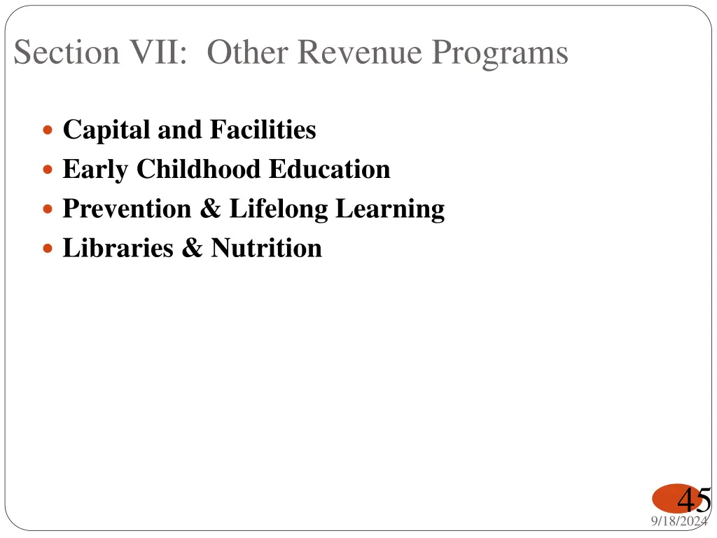 section vii other revenue programs