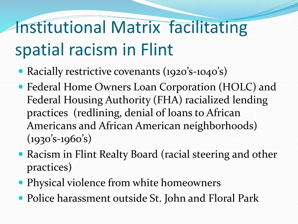 institutional matrix facilitating spatial racism