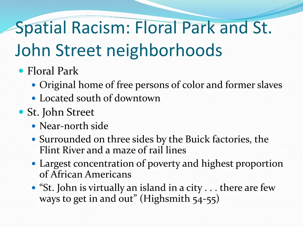 spatial racism floral park and st john street