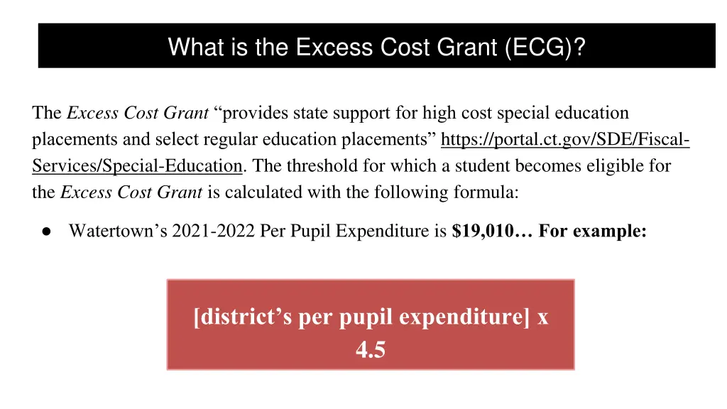 what is the excess cost grant ecg