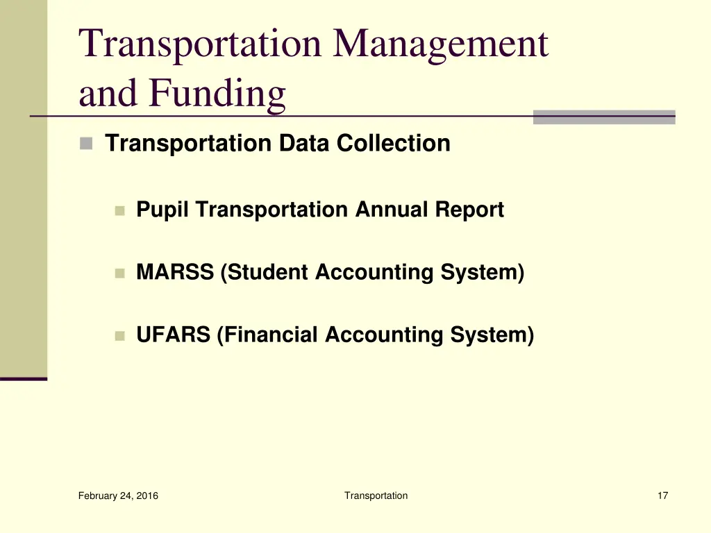 transportation management and funding