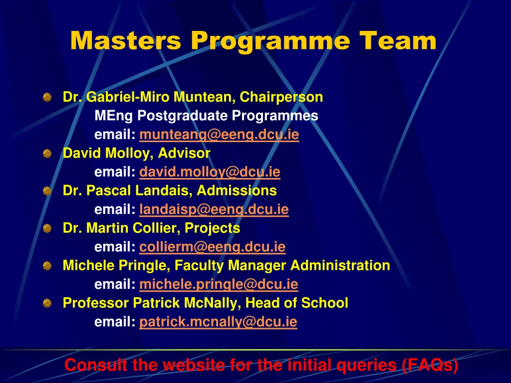 masters programme team