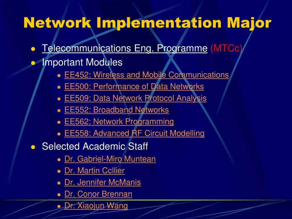 network implementation major