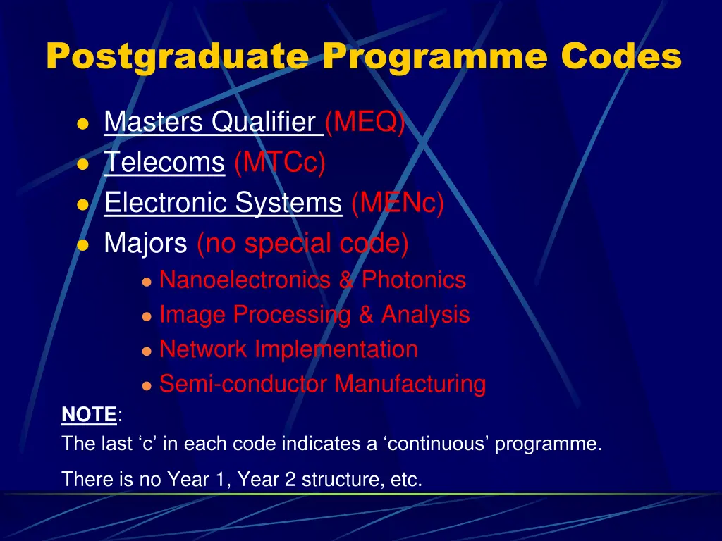 postgraduate programme codes