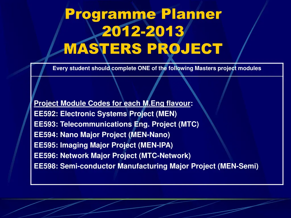 programme planner 2012 2013 masters project