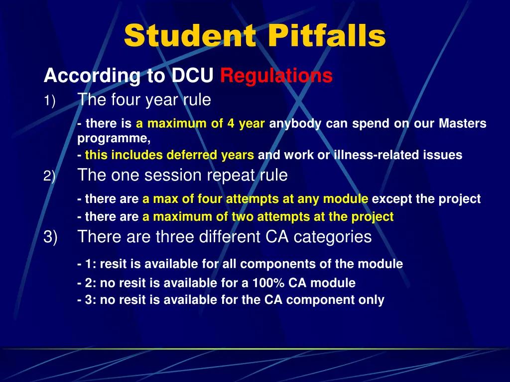 student pitfalls according to dcu regulations