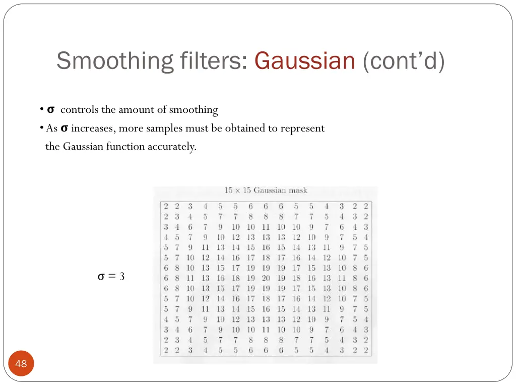 smoothing filters gaussian cont d