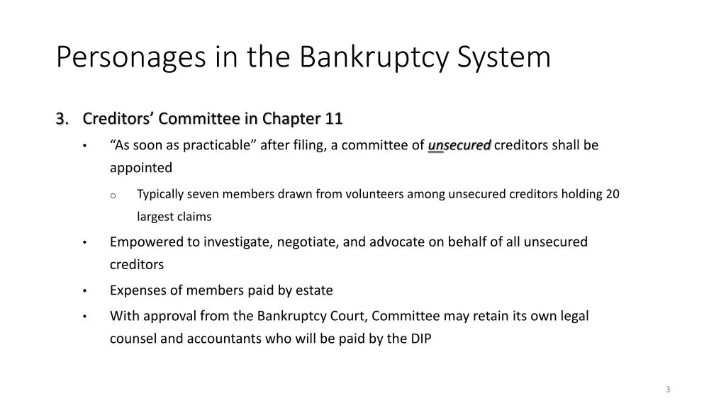 personages in the bankruptcy system