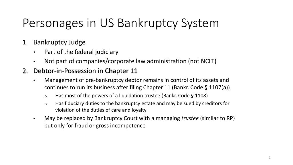 personages in us bankruptcy system