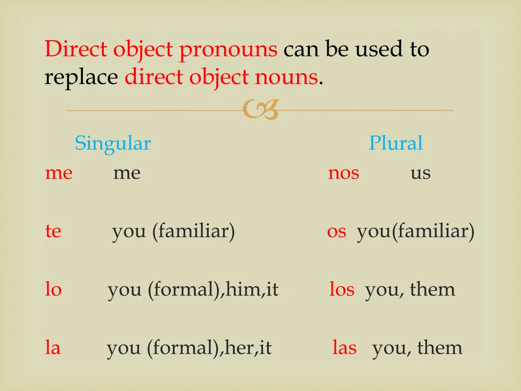 direct object pronouns can be used to replace