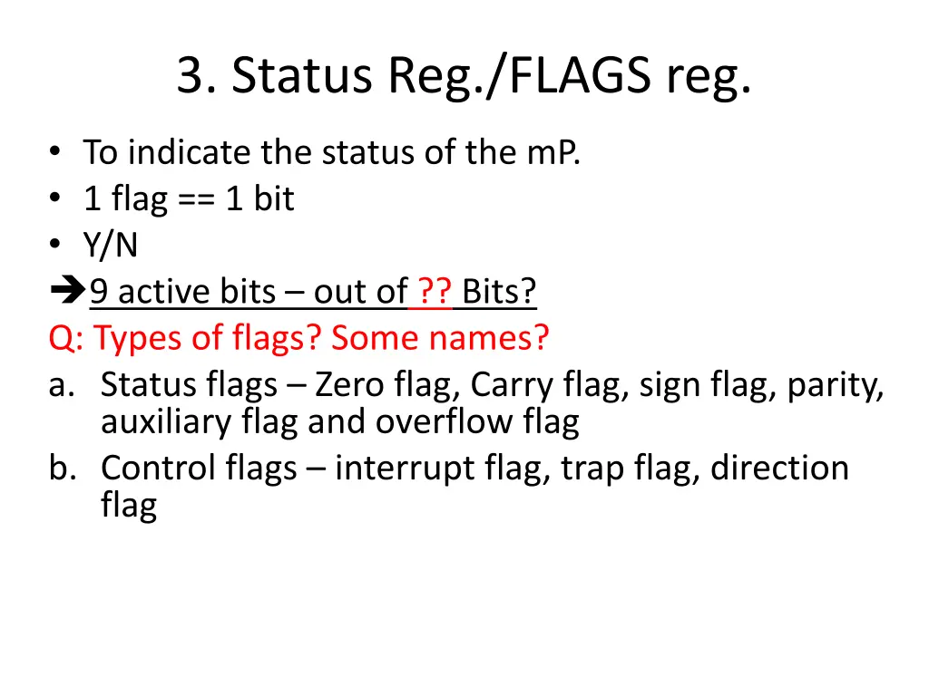 3 status reg flags reg