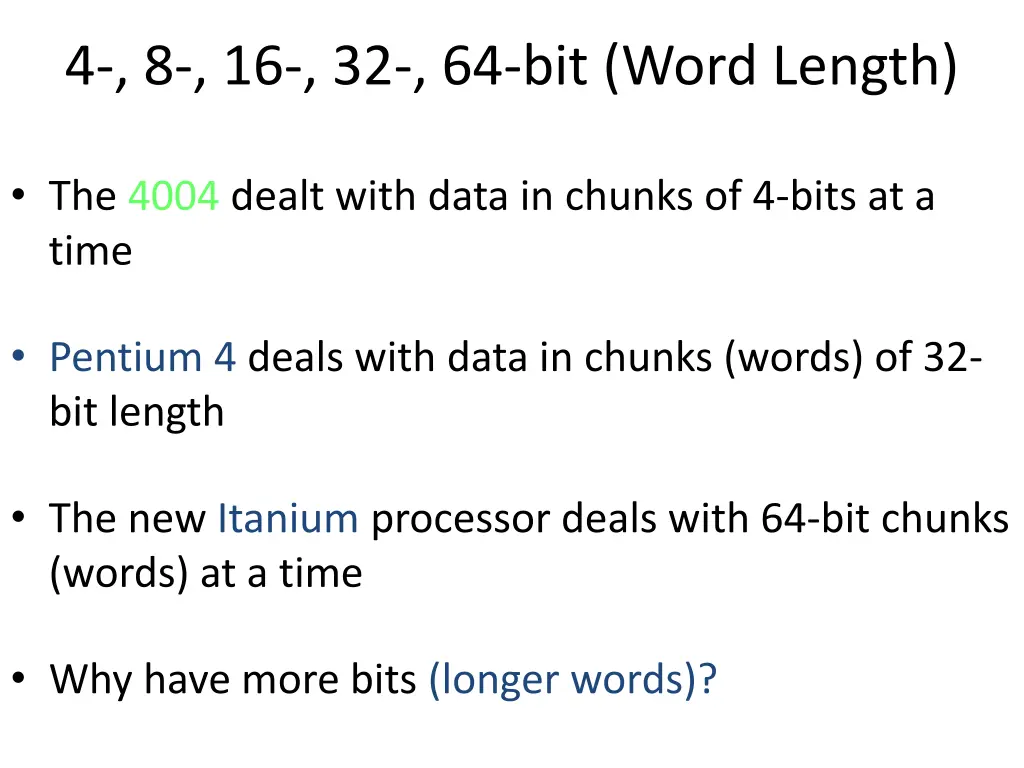 4 8 16 32 64 bit word length