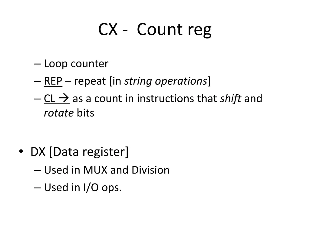 cx count reg