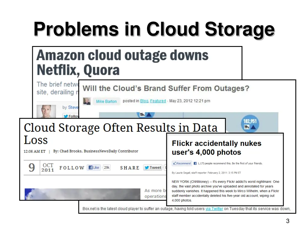 problems in cloud storage