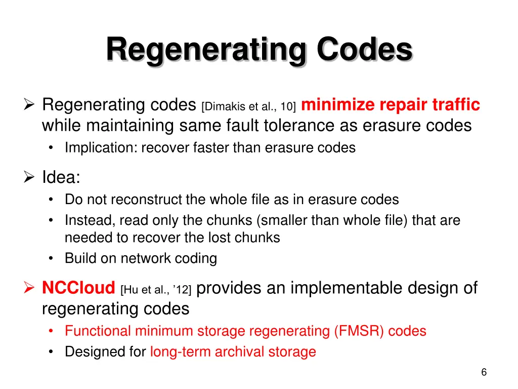 regenerating codes