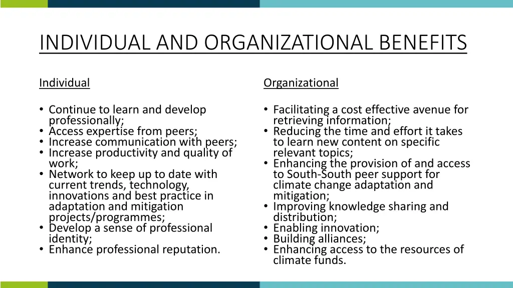 individual and organizational benefits