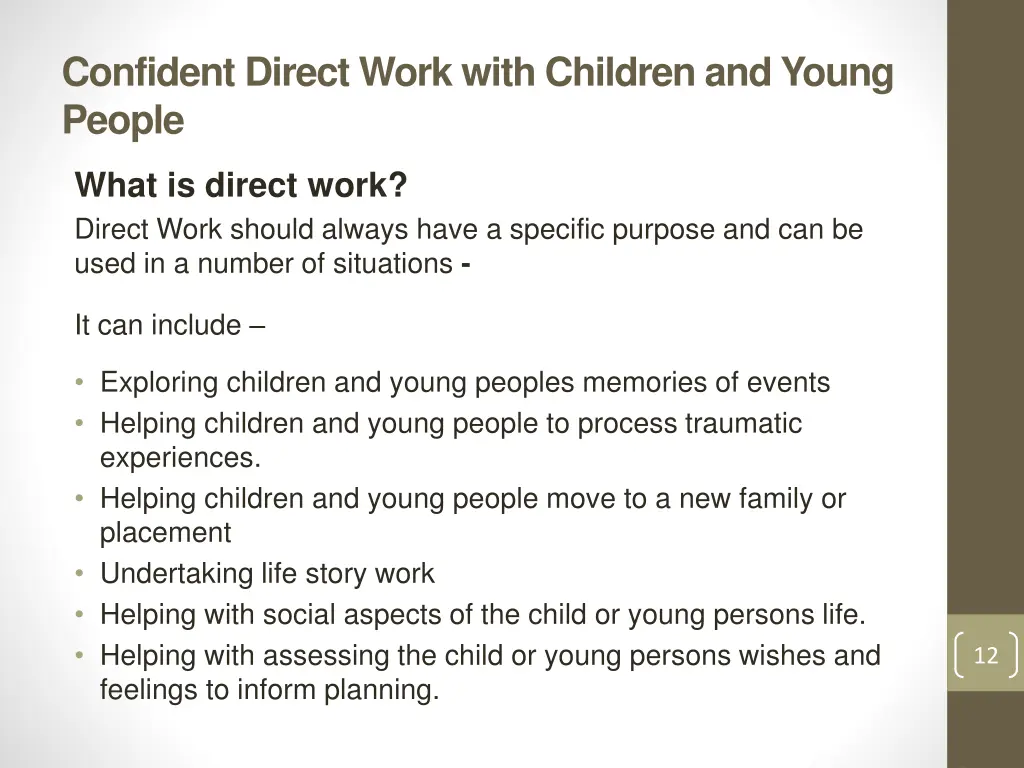 confident direct work with children and young