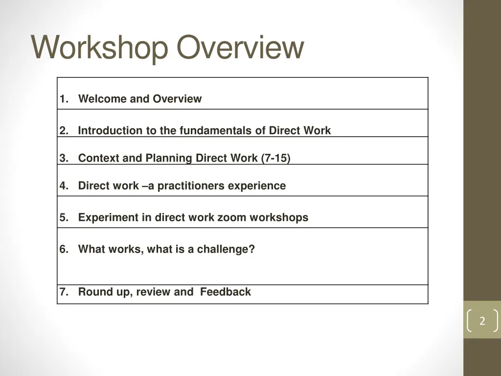 workshop overview