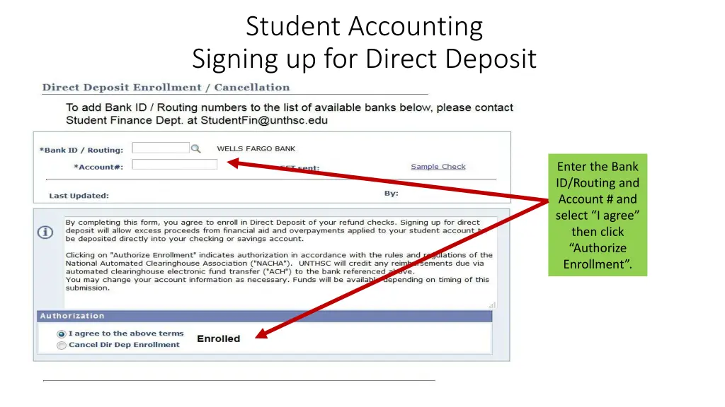 student accounting signing up for direct deposit 2