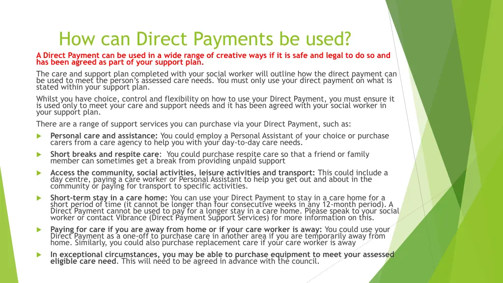 how can direct payments be used a direct payment