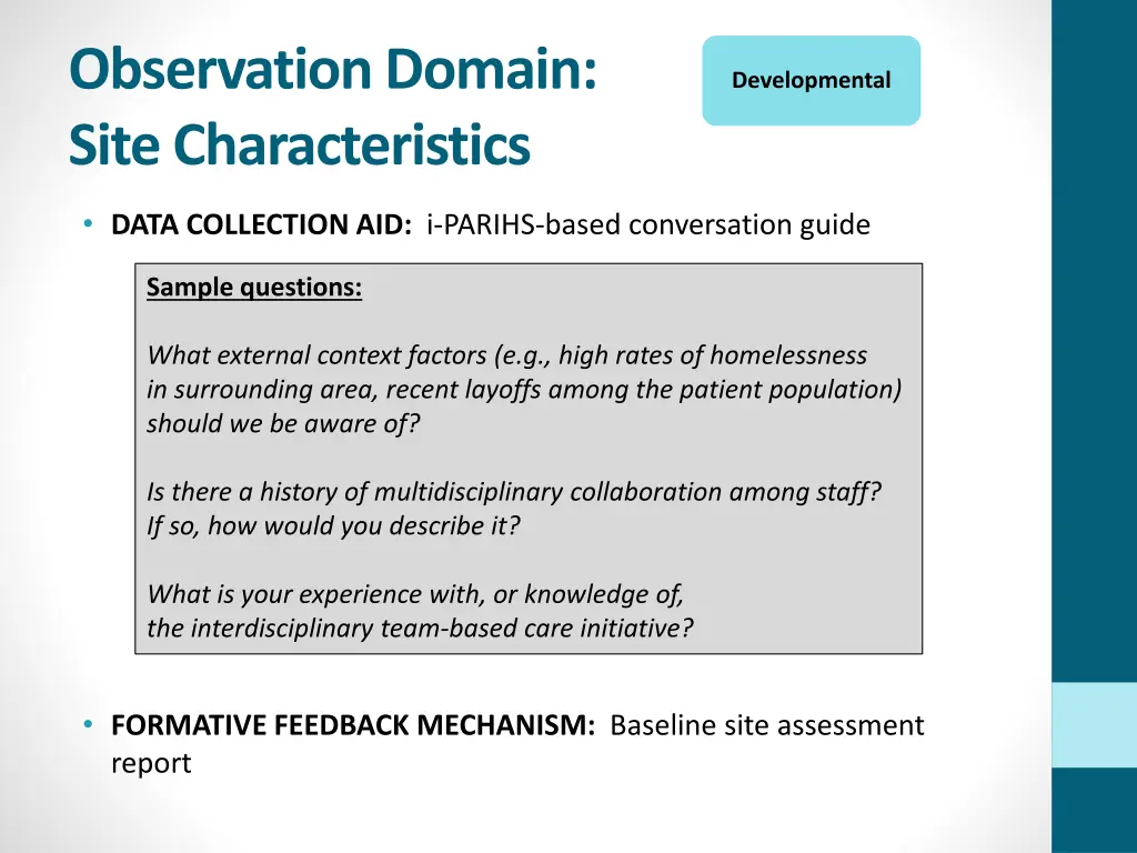 observation domain site characteristics 1