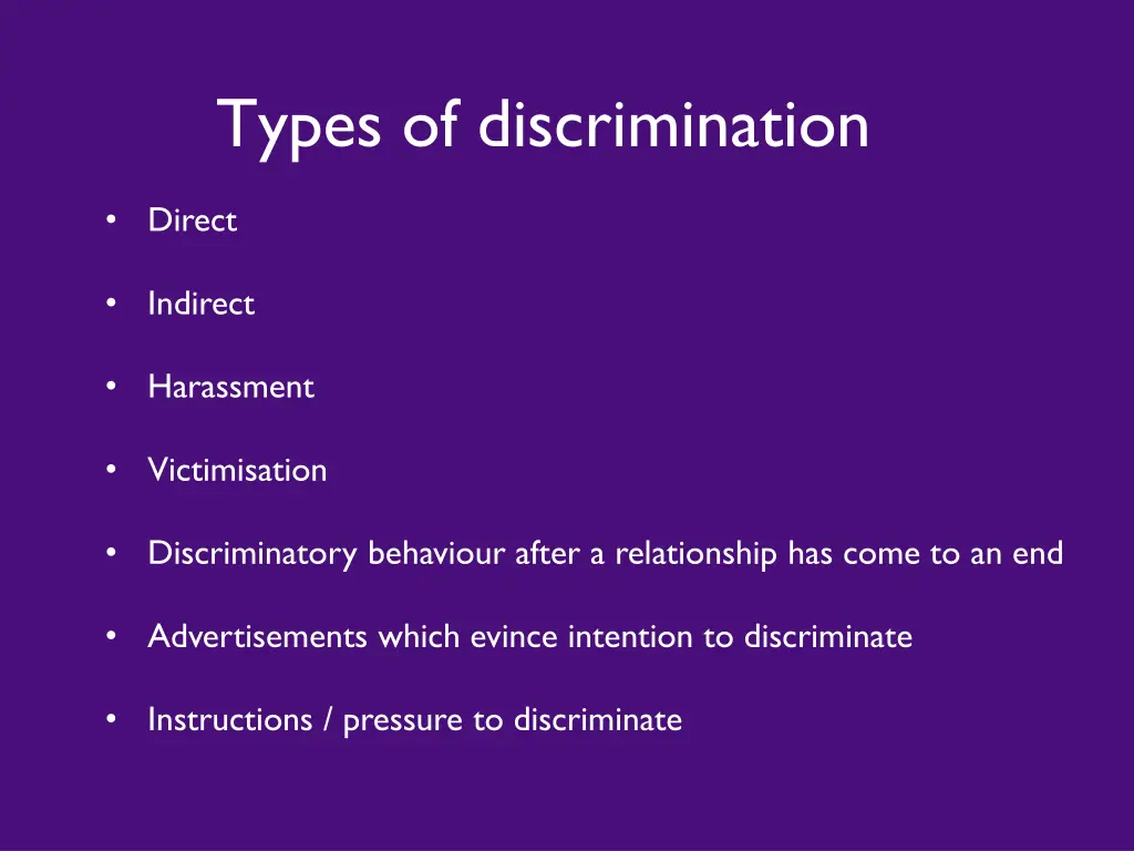 types of discrimination