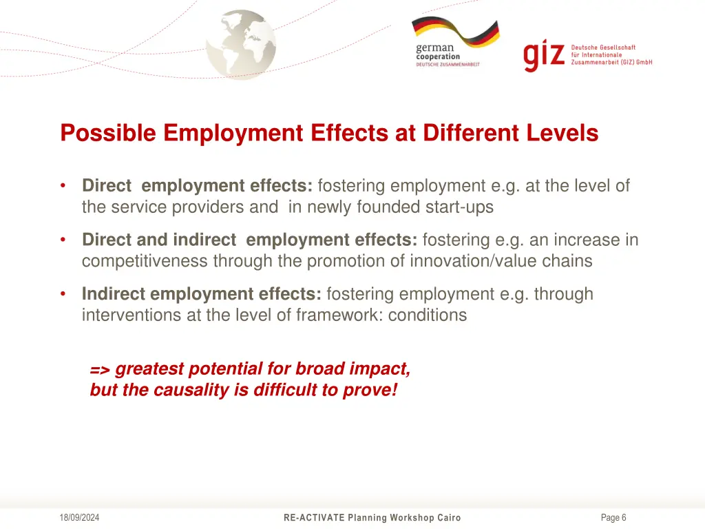 possible employment effects at different levels