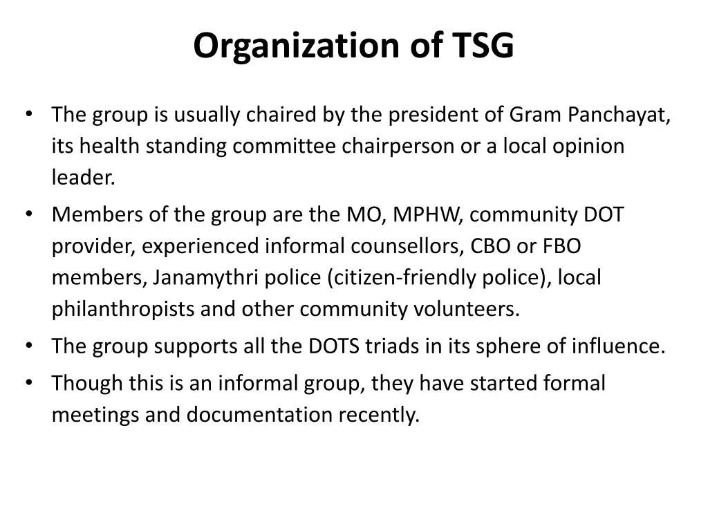 organization of tsg