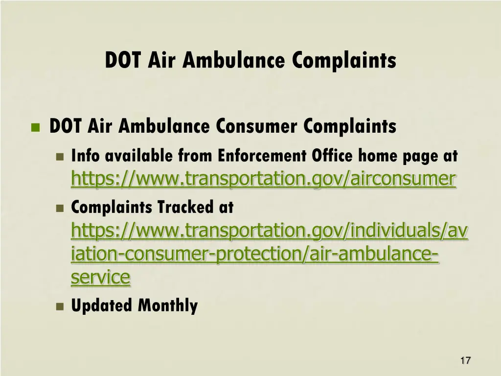 dot air ambulance complaints 1