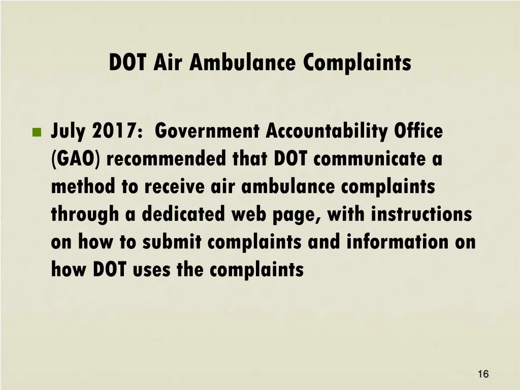 dot air ambulance complaints