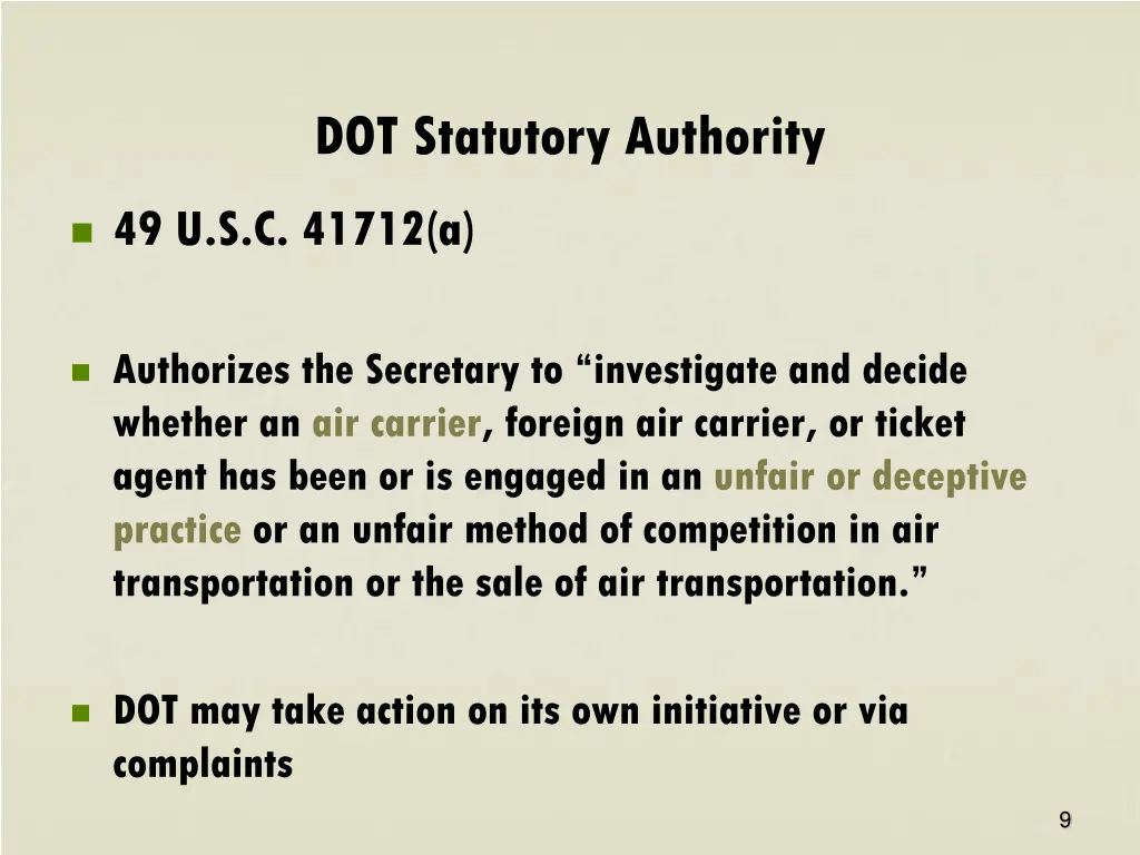 dot statutory authority