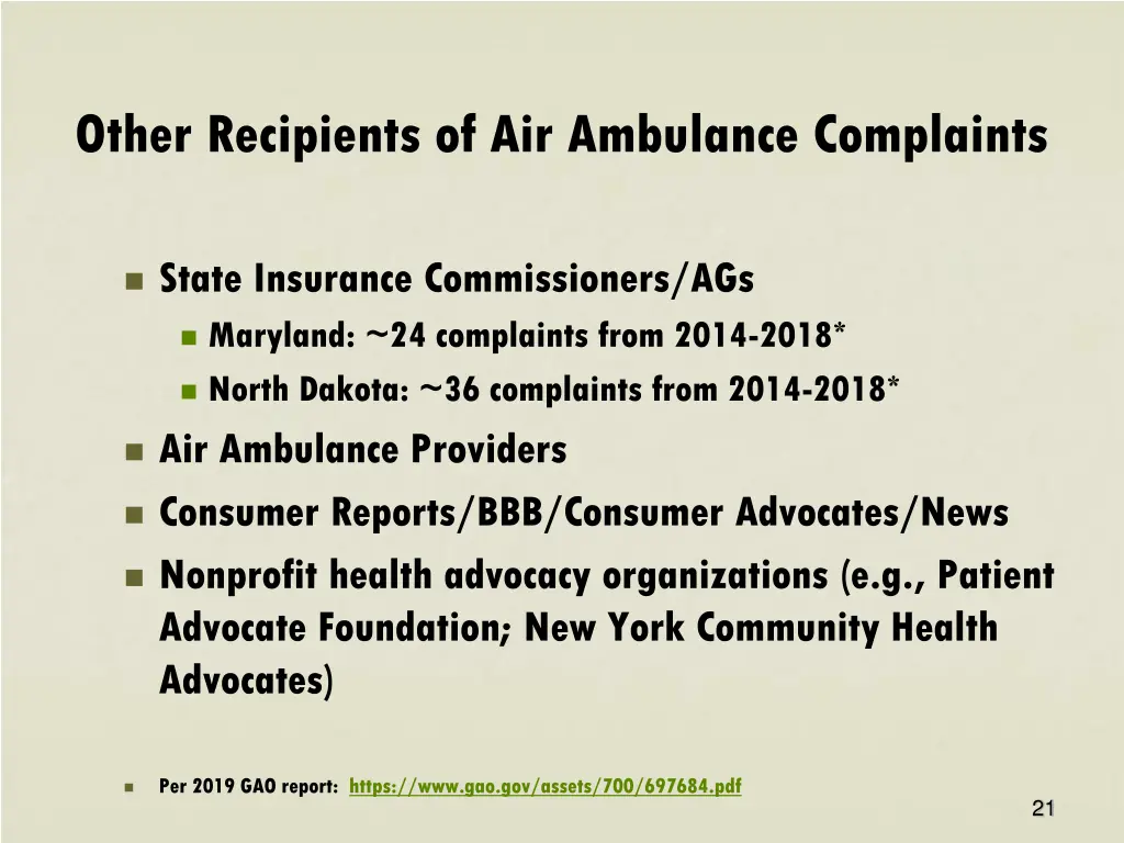 other recipients of air ambulance complaints