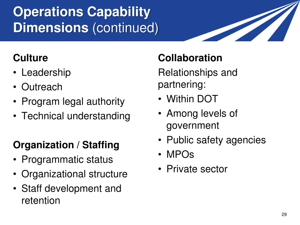 operations capability dimensions continued