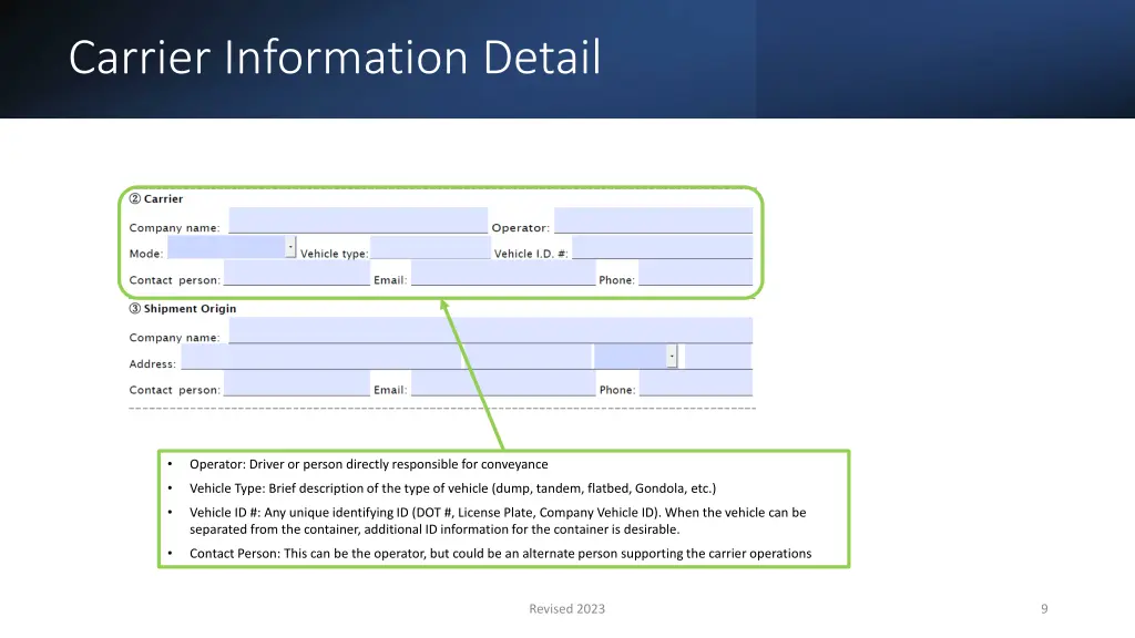 carrier information detail