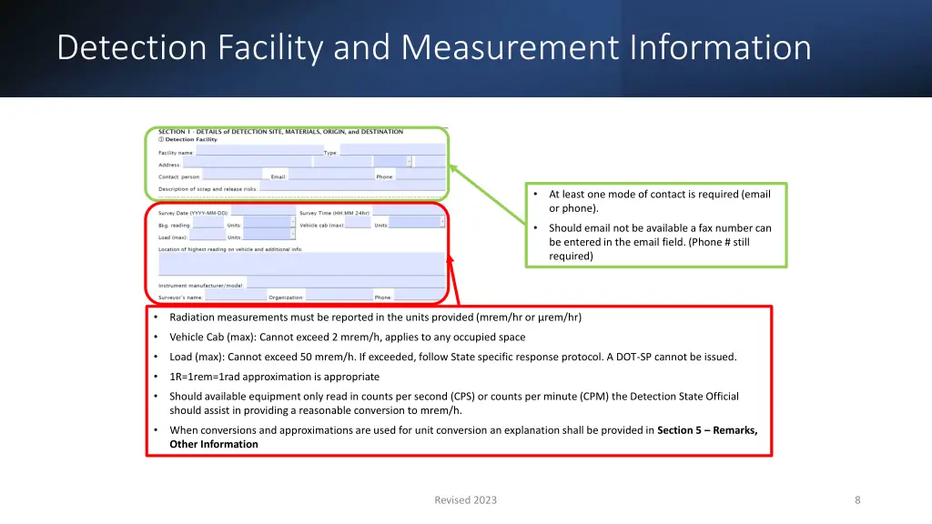 detection facility and measurement information