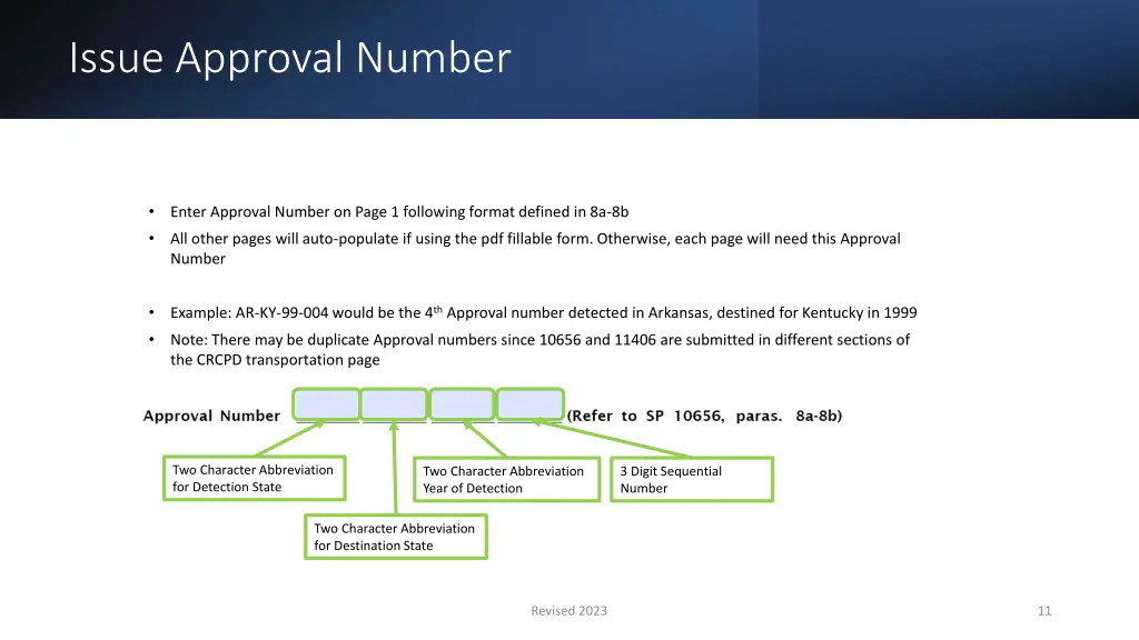 issue approval number