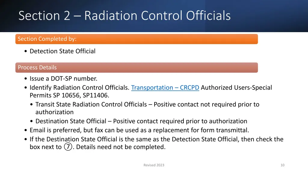 section 2 radiation control officials