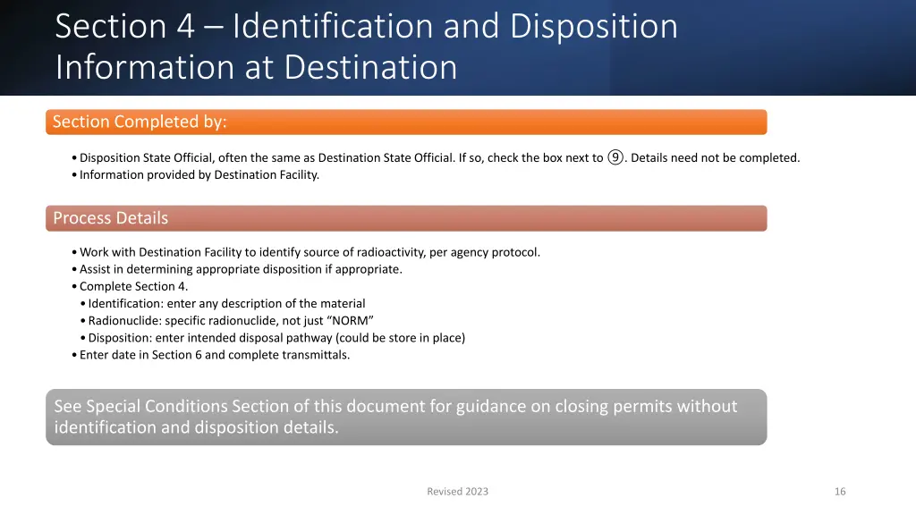 section 4 identification and disposition